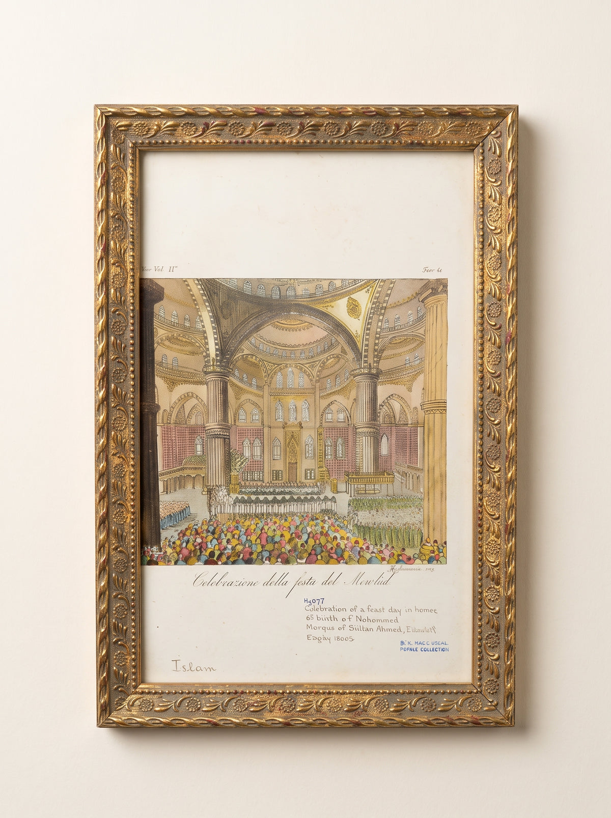 Sultanahmet Camii'nde Mevlid Kutlaması, Migliavacca 1823 – çerçeveli tablo 20×30 cm, ön cepheden, düz duvarda